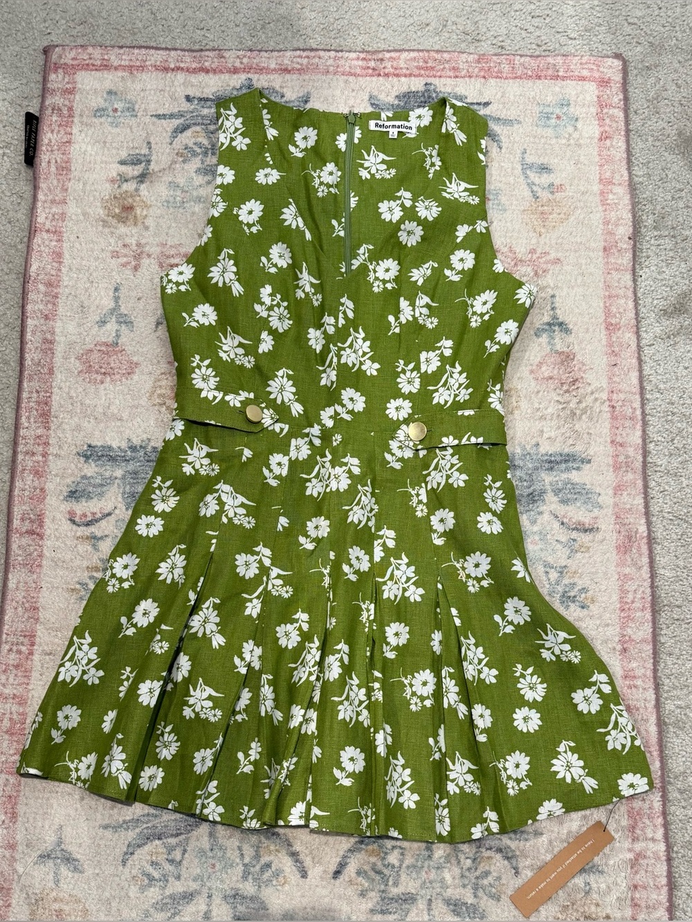 NWT Reformation Kristin green floral linen mini dress